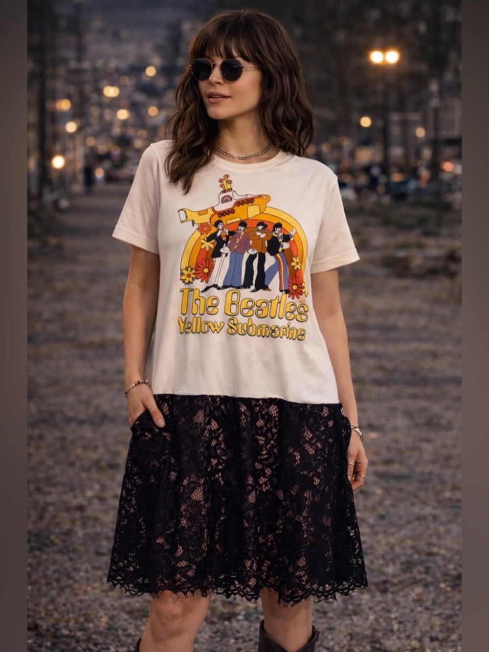 Custom UpcycledThe Beatles Yellow Submarine Graphic Mini Dress Size XS S OOAK